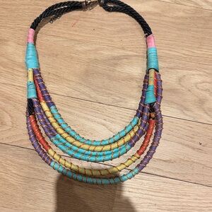 Colorful Multistrand Tribal String and Rope Necklace